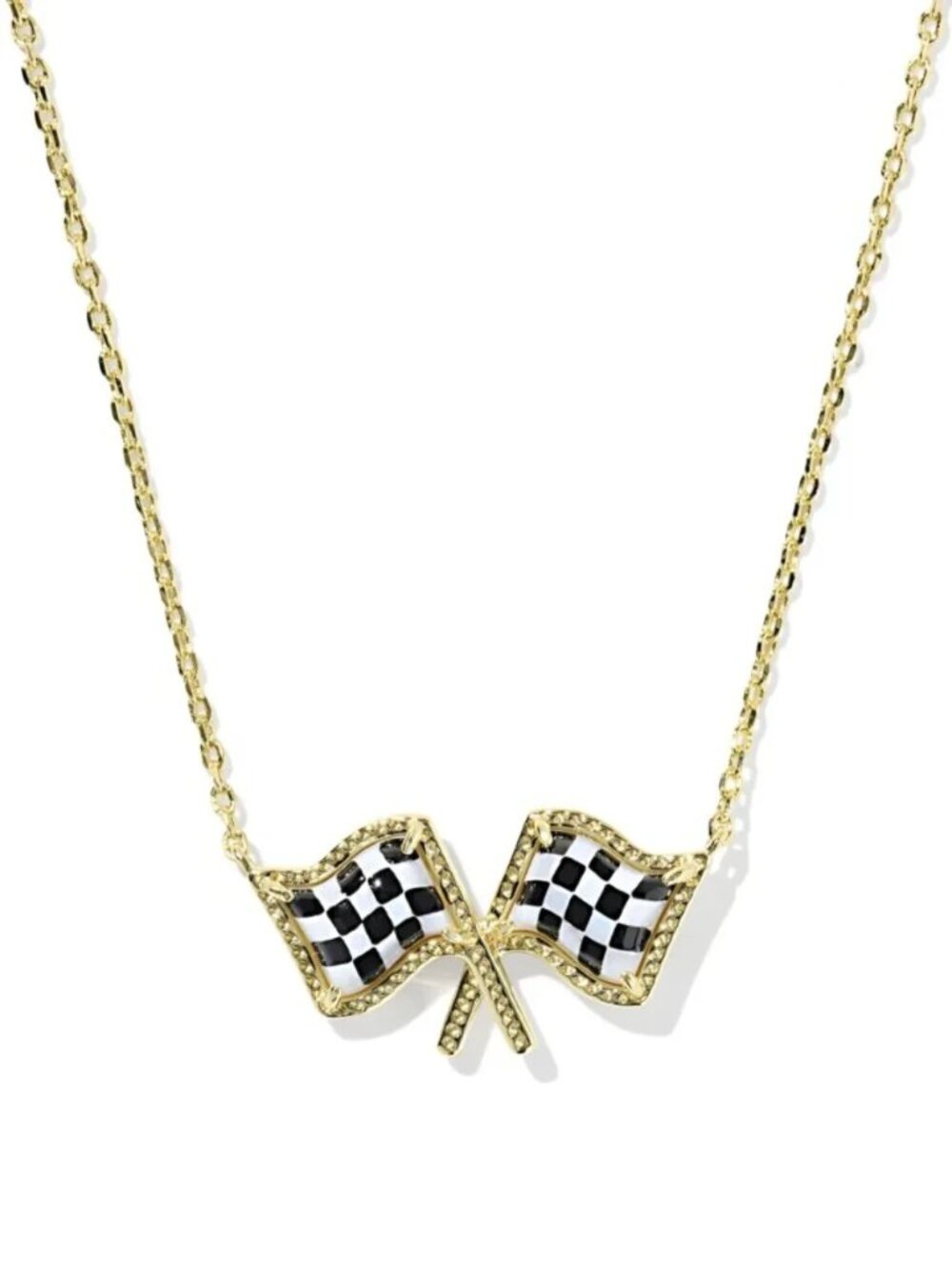 Kendra Scott x Checkered Flag Gold Short Pendant Necklace